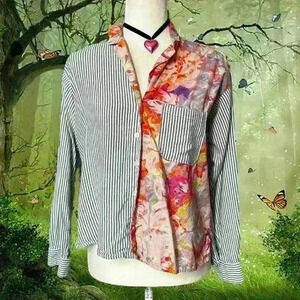 Maeve By Anthropoligie Clarissa Floral & Stripped Oversized Shirt Size 0